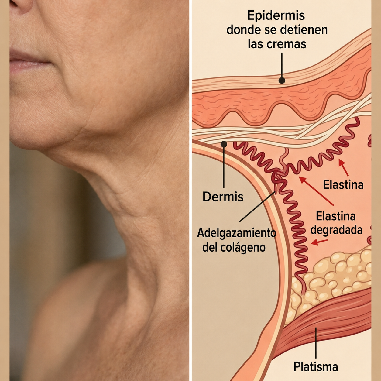 1. Es la única crema de cuello que actúa sobre el colágeno Y la elastina
